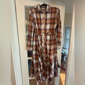 Plaid Button-Down Maxi Dress